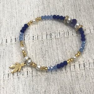 HANDMADE Blue/white/Crystal Bracelet Boy Charm
